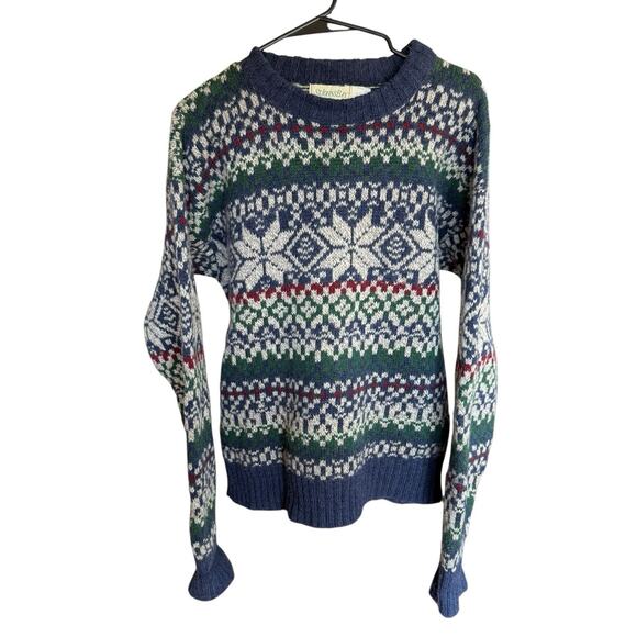 Vtg 90s Y2K St Johns Bay Sweater Fair Isle Wool blend XL Tall Blue Green Mens - Picture 1 of 7